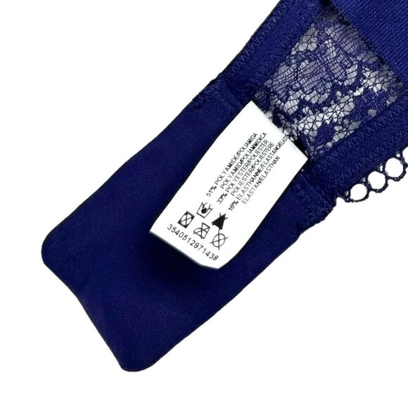 NWOT Lou Paris Satin T-Shirt Bra Sz.E Blue Lace Underwire Sexy Lingerie Feminine - Picture 9 of 10